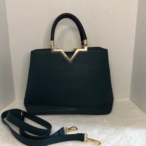 UNBRANDED Dark Teal Faux Pebbled Leather Satchel Tote Crossbody Purse
